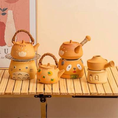 萌猫罐罐围炉煮茶套装粗陶提梁壶电碳两用茶具炭炉可干烧壶烤火炉