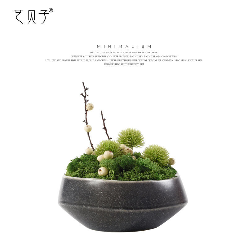 艺贝子仿真花艺售楼处绿苔盆景新中式客厅洽谈桌茶几小盆栽摆件