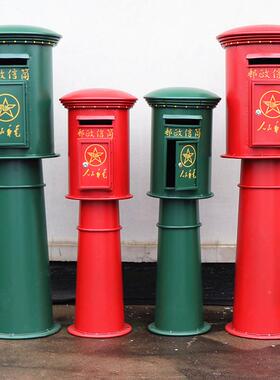 特大号影复古英伦红色筒邮模箱YTO型邮政信摄道具酒吧装饰品摆件