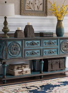 廊VLE欧式玄关装饰柜背边柜实餐木美式玄关台边柜长桌隔断沙发靠