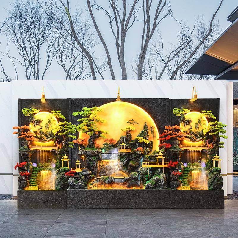 水UEQ背幕流水屏风公司店别墅景室内外庭墙院花园假山鱼池喷泉酒