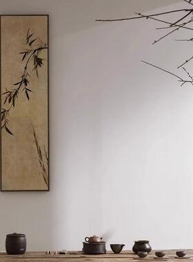 酒民店茶室挂画新中MQT式式宿过道竹子水墨书院书版房新中竖装饰
