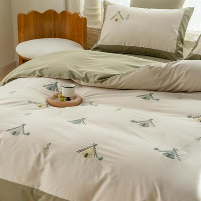 轻奢10支贡缎长绒棉四件套单可爱毛0棉巾绣纯被套床MYY20248床笠