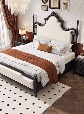 美式复古实木床HPL1.8简人床现约法式轻奢主卧黑色代婚床1.双5公