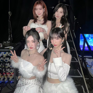 aespa打歌服drama白色系kpop女团演出服韩舞穿搭套装舞蹈主播服装