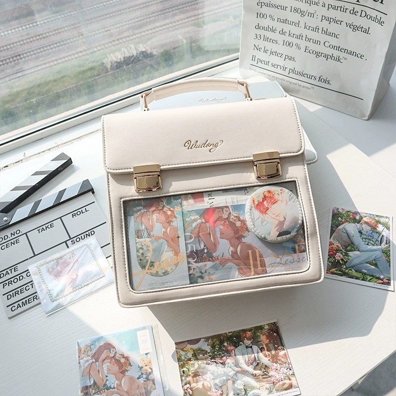 焦糖方巧透明痛包斜跨双肩吧唧包包女百搭挎校供包日常单肩包女包