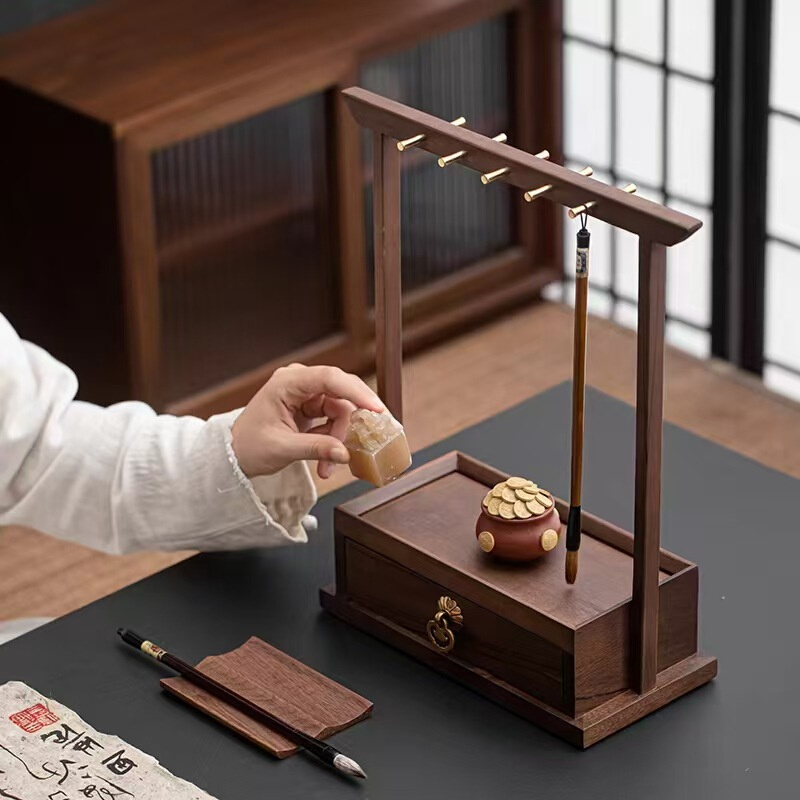 胡桃木桌面置物架收纳架小型阶梯茶具架实木杯架茶壶展示架陈列架