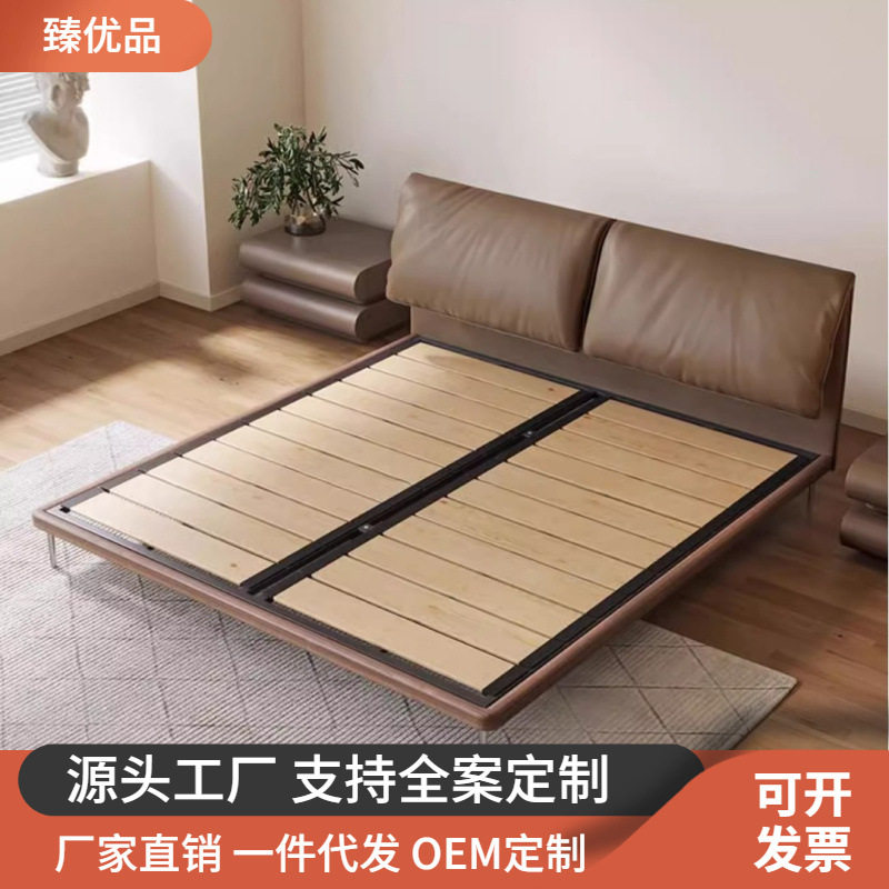 头层牛皮大象耳朵真皮床双人主卧室婚床意式轻奢皮艺软包床1.8