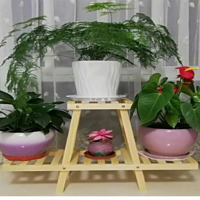 批发实木阳台花架木制客厅盆景架子碳化木头花架子木质地面组装落