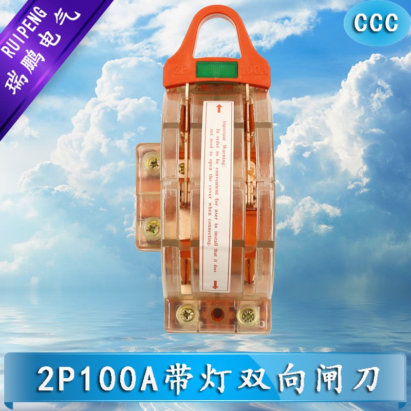HK11-2P100A闸刀开关 220V双向双投刀开关铜材质刀闸透明外壳闸刀