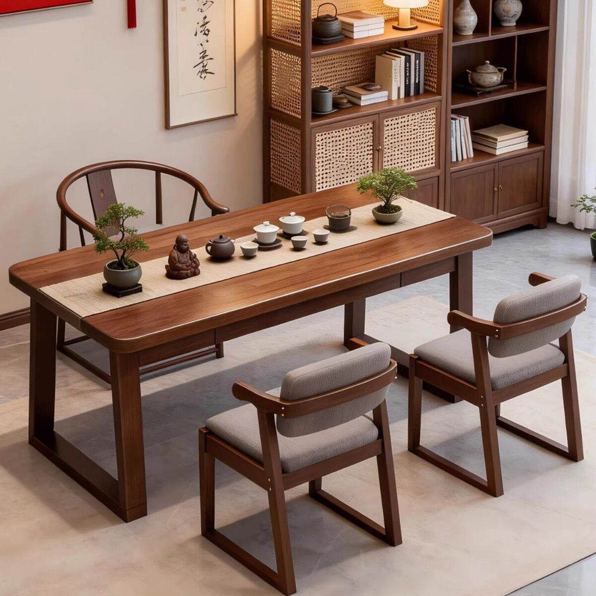 茶桌餐桌一体两用新款小户型家用阳台茶台桌椅组合卧室实木写字桌