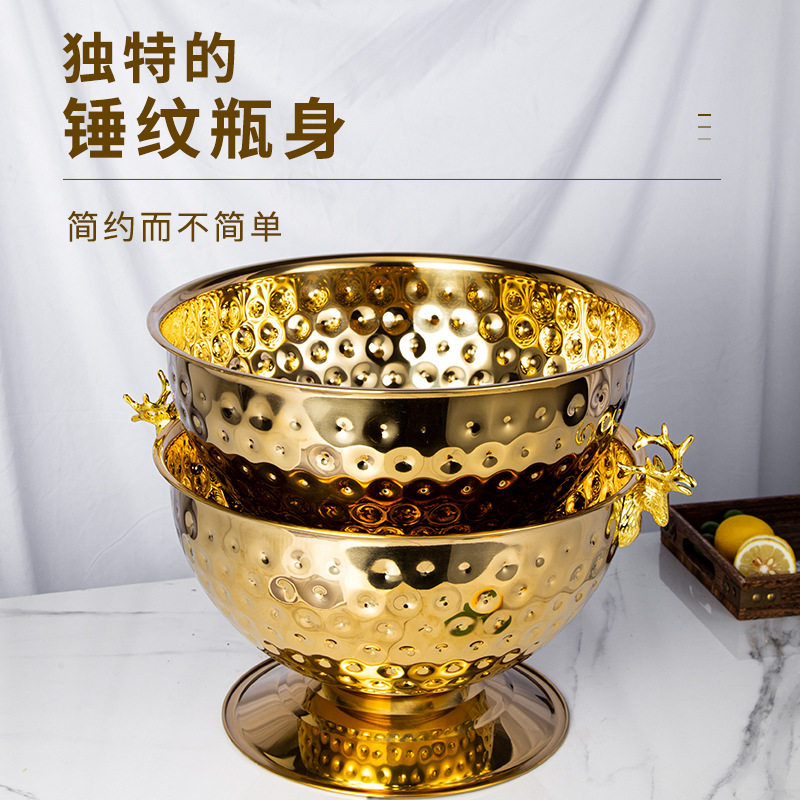 创意不锈钢鹿头香槟桶创意红酒桶冰桶双层沙律盆摆件冰桶