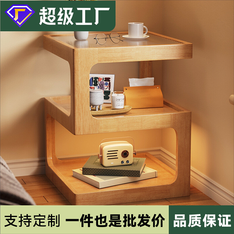 原木风实木床头柜创意床边柜现代简约小户型储物柜卧室床头置物架