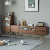 北美黑胡桃木实木电视柜茶几组合北欧全实木抽屉地柜收纳柜收纳强