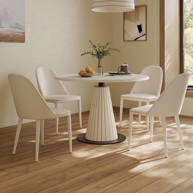 现代简约实木餐桌小户型餐桌奶油风餐桌白色家用休闲圆形小餐桌