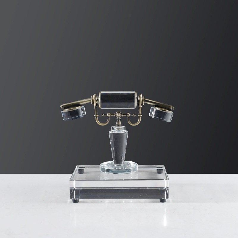 简约现代创意水晶金属电话机摆件展厅样板间客厅桌面家居软装饰品