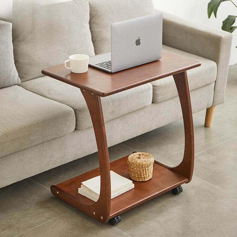 实木沙发边几带轮可移动床头电脑小桌子置物架茶几C型方桌侧边柜