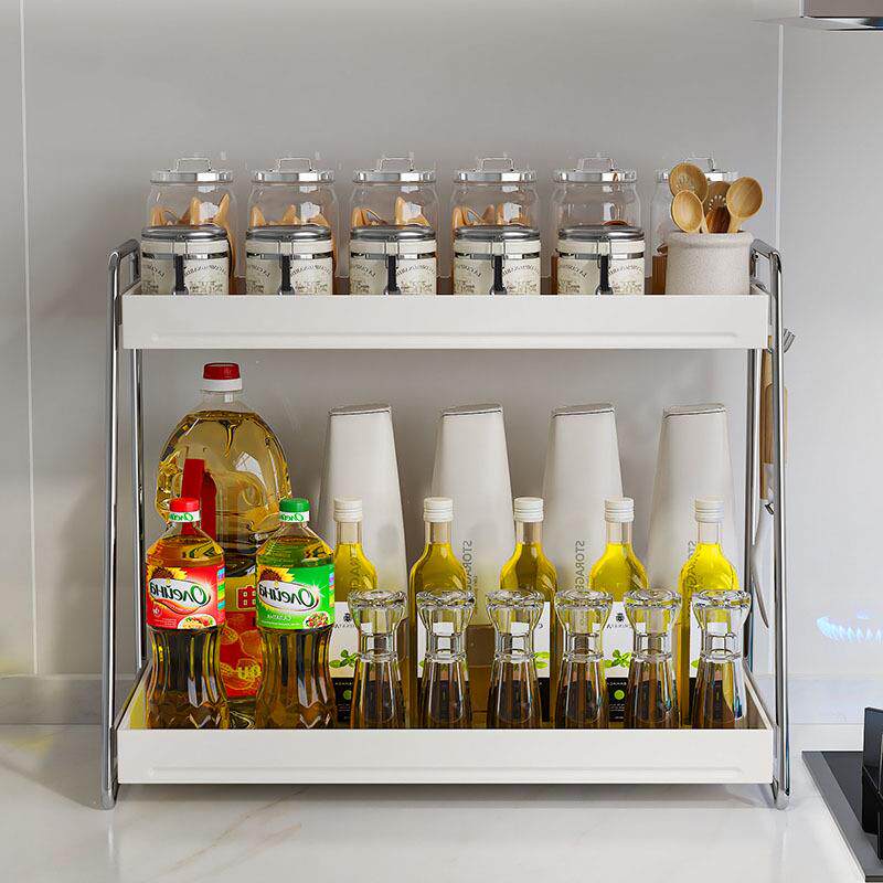 不锈钢厨房调料架双层家用台面调味品置物架多功能盐调味罐收纳架