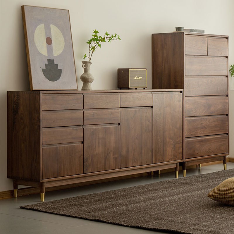 北欧全实木斗柜边柜现代简约黑胡桃木卧室储物柜客厅抽屉收纳边柜