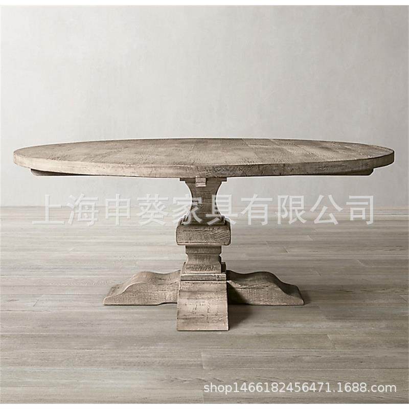 美式乡村复古圆形多人饭桌简约实木餐桌餐厅家用小户型别墅样板房