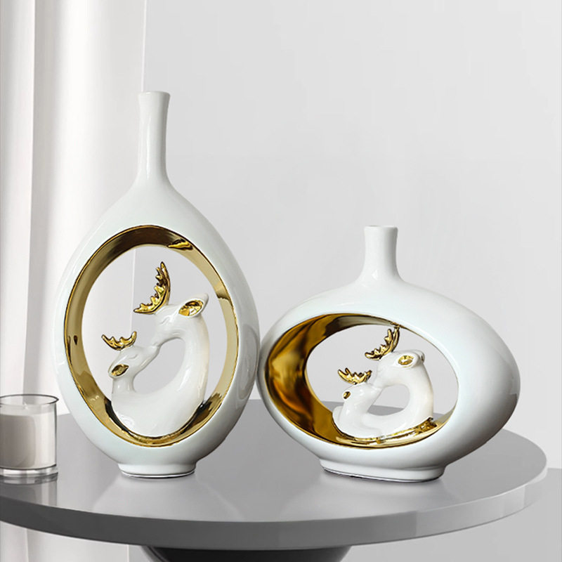 北欧轻奢白金麋鹿陶瓷花瓶客厅摆件餐厅桌面玄关装饰品家居工艺品,电子元器件市场,电线扎带/束线带,淘宝优惠券,粉丝福利购,淘宝优惠卷