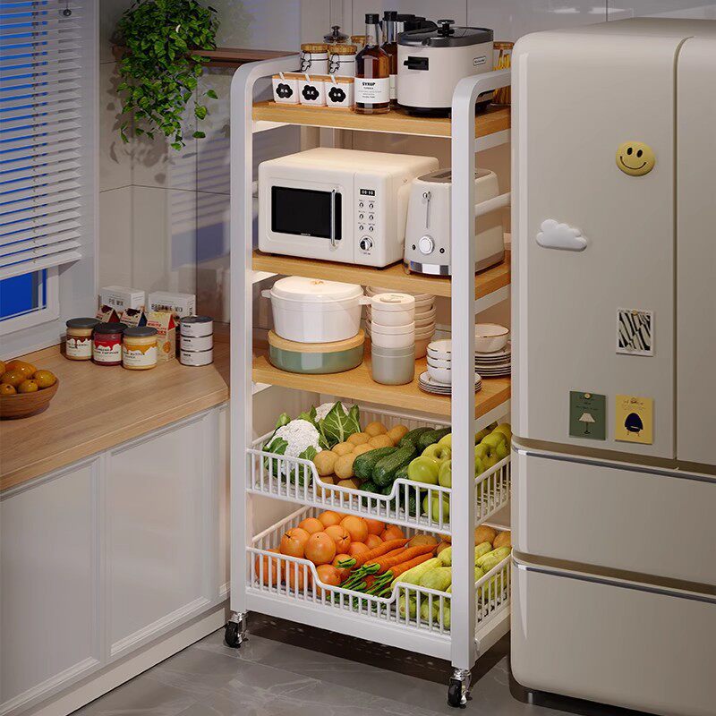 厨房置物架多功能落地多层家用夹缝冰箱侧微波炉架菜篮子收纳架子