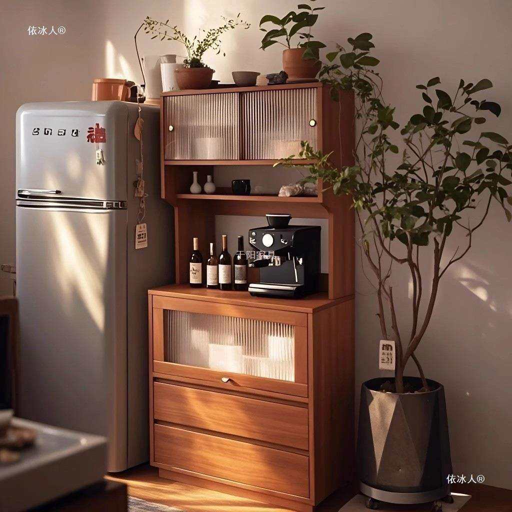 餐边柜靠墙一体厨房橱柜窄柜中古风客厅茶水柜小户型高柜子储物柜