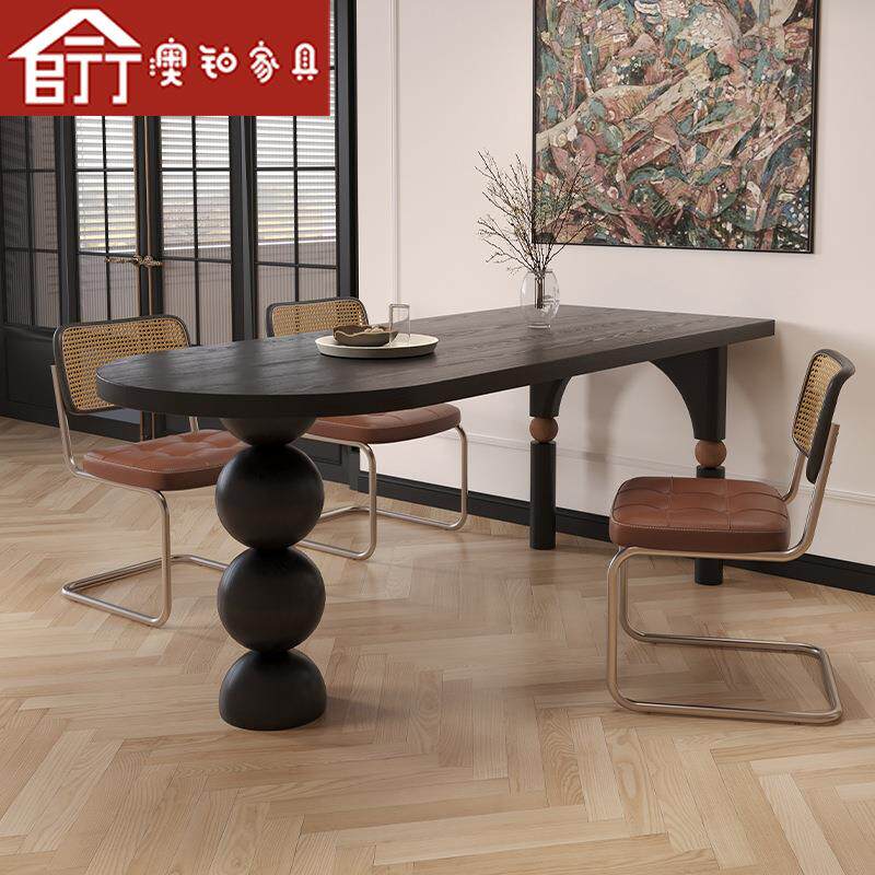 澳铂中古风实木餐桌椅组合家用客厅吃饭桌书桌一体桌民宿餐厅长桌
