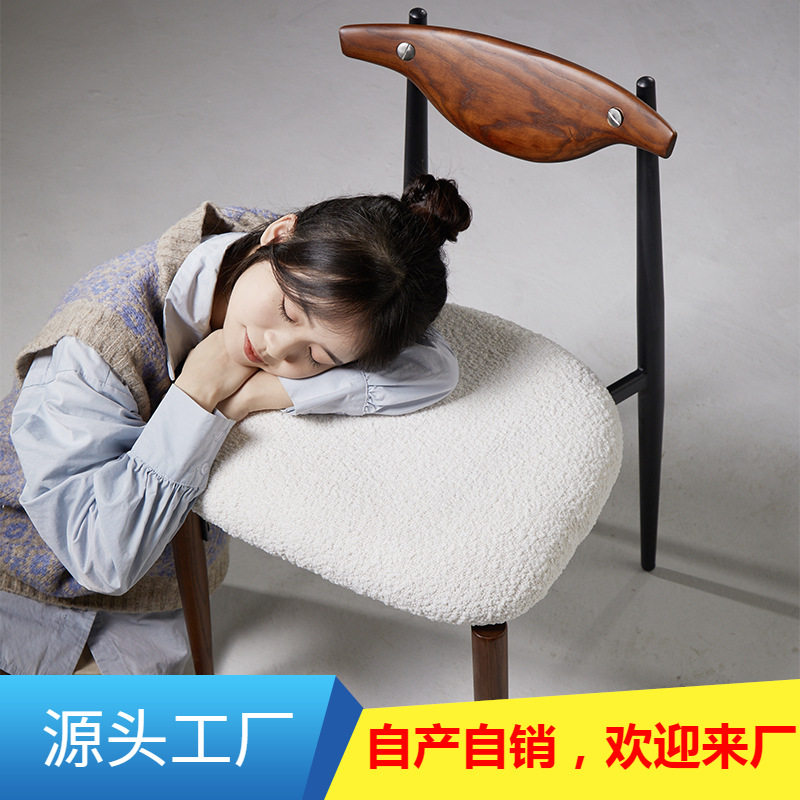 实木靠背椅简约餐椅家用卧室凳子休闲电脑椅书房办公学习铁艺椅子