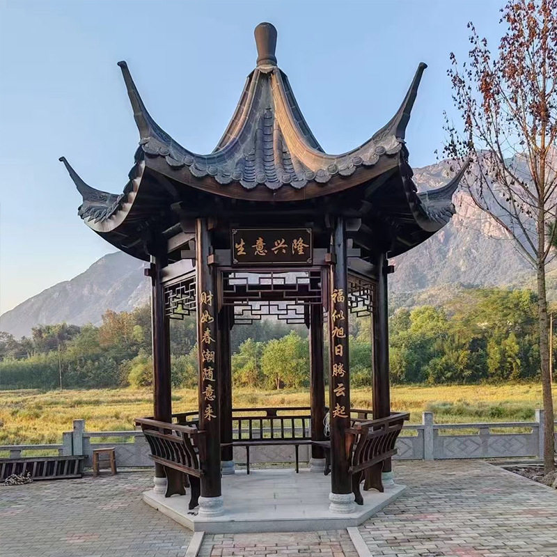 户外庭院凉亭六角古建防腐木园林景观别墅实木花园小院家用亭子