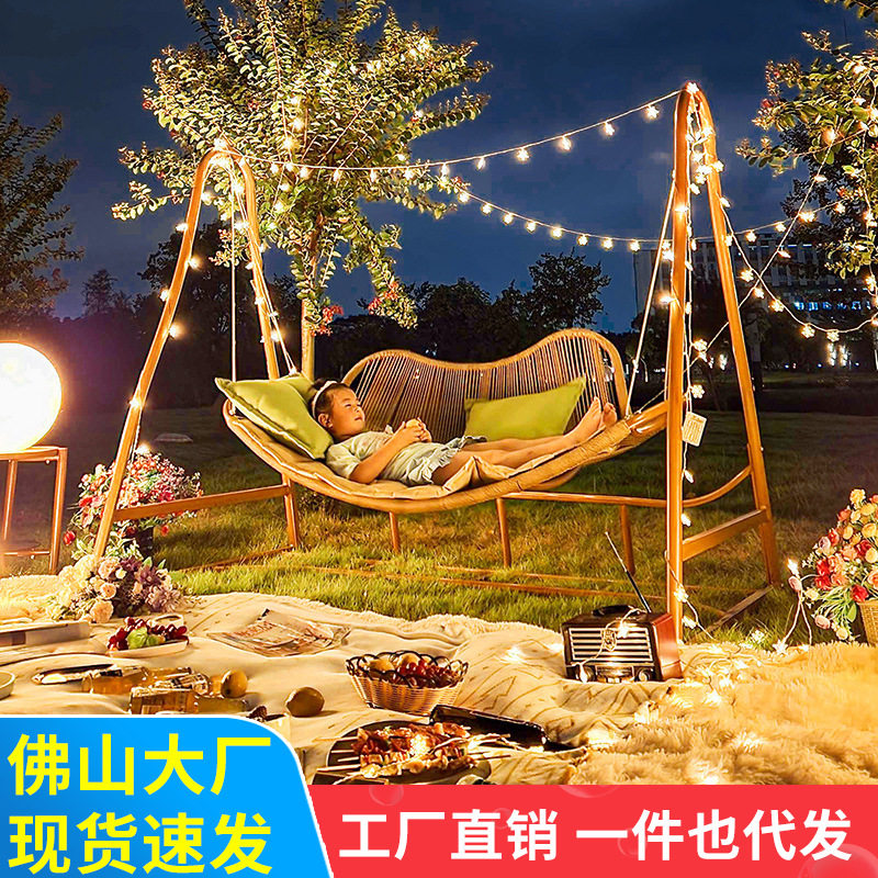 秋千户外庭院花园摇椅秋千吊椅带蓬铁艺坐躺两用阳台网红荡秋千椅