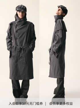 「迪丽热巴同款」DIONYS*猎装水洗做旧侧门襟高领长风衣