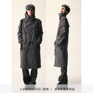 水洗做旧侧门襟高领长风衣 猎装 「迪丽热巴同款 」DIONYS