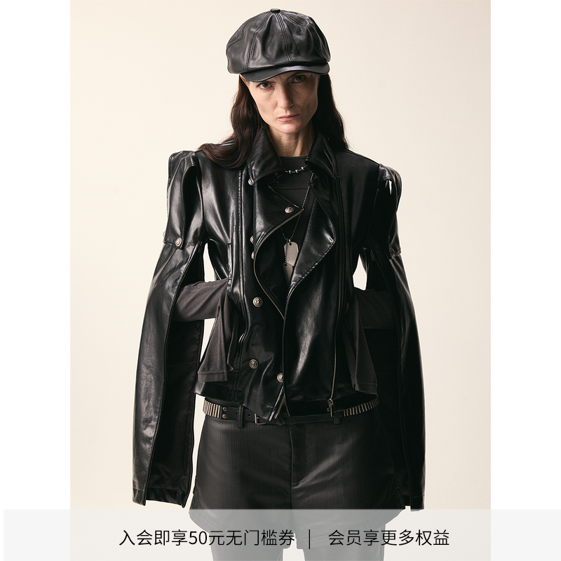 DIONYS*猎装开衩袖子双排扣铆钉皮衣修身短款夹克外套,女装/女士精品,短外套,淘宝优惠券,粉丝福利购,淘宝优惠卷