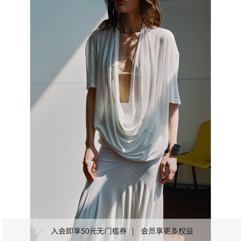 DIONYS*H&eacute;ra Draped Neckline Top 「赫拉」雕塑荡领微透羊毛T恤