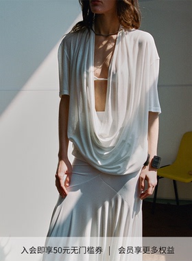 DIONYS*Héra Draped Neckline Top 「赫拉」雕塑荡领微透羊毛T恤