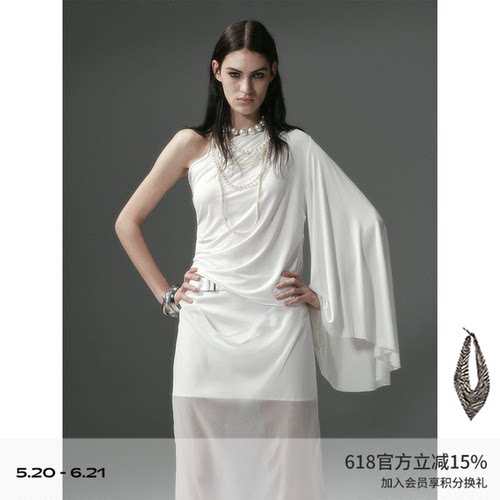 DIONYS*不规则褶皱雕塑感露肩单袖T 斜肩领捏褶上衣