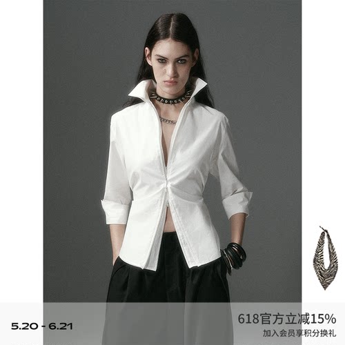 DIONYS*双层拉链可调节收腰衬衫 设计感正肩七分袖上衣