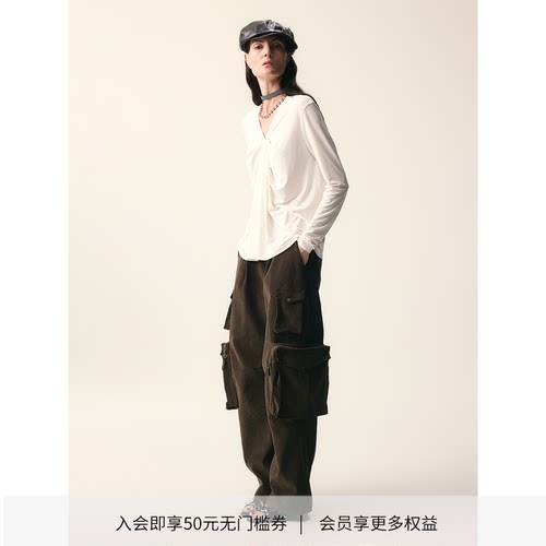 多口袋复古灯芯绒工装裤