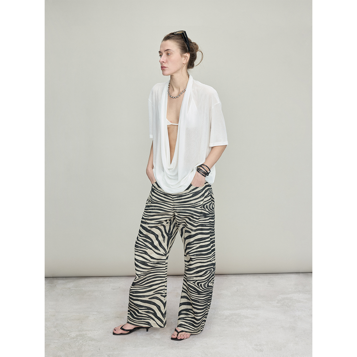 DIONYS*斑马纹分割九分弯刀裤