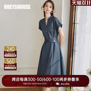 速发罗衣时尚通勤深蓝2连衣裙20色4春款优带系雅大摆裙子10222