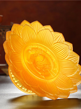 速发家居室内果果盘 供佛观音贡盘 仿琉璃黄色莲供花盘水碟78英寸
