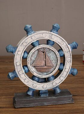 速发复古船舵模型小摆件家居客厅电视柜卧室酒面装饰品办摆室桌柜