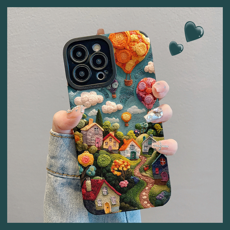 油画花朵气球适用苹果华为vivo小米oppo红米荣耀iPhone16手机壳15promax高级14新款i13牙签12皮纹mate70pro女