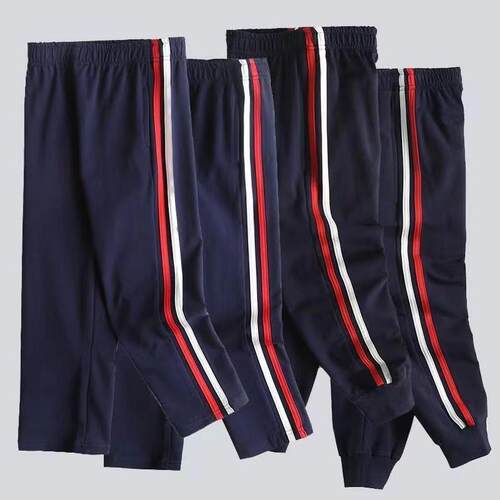 校服裤子二条杠藏青红白条纹两杠