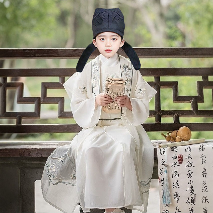 幼儿童古装汉服男童小男孩唐朝李白经典古诗词朗诵将进酒演出服装