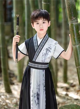 男童汉服夏季新款短袖国风夏装男孩春秋高级公子侠客儿童古装演出