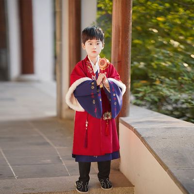 冬季加绒男童明制汉服儿童男孩男宝宝中国风拜年服过年服新年套装