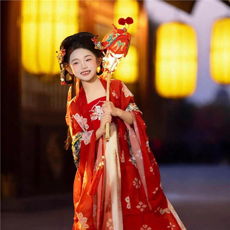 汉服女童春秋2025新款儿童古风超仙齐胸改良连衣儒裙大袖衫两件套