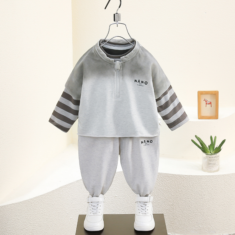 男童春秋装套装2024新款洋气儿童酷帅扎染卫衣裤三件套宝宝条纹潮